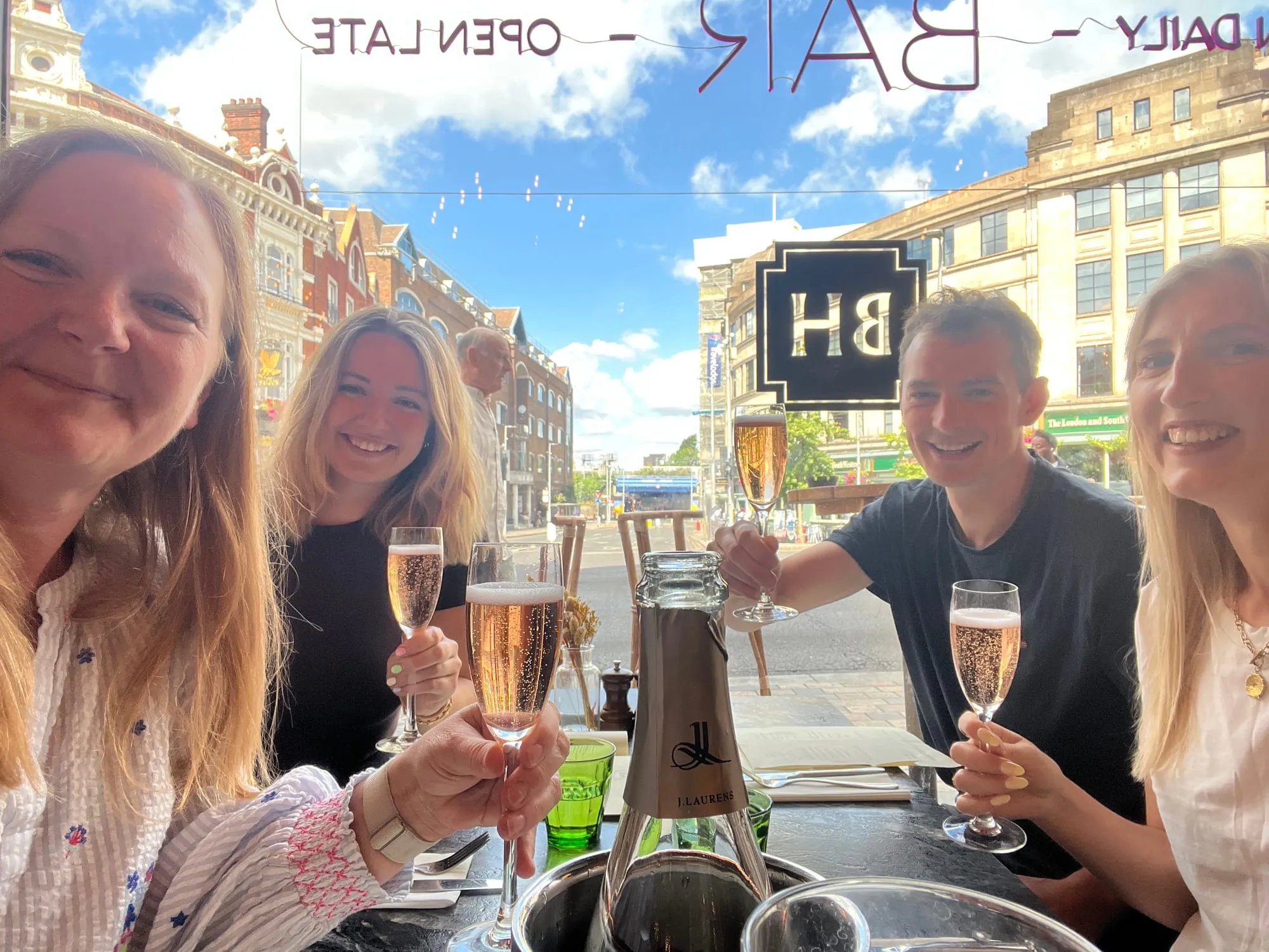 Team drinks on a sunny afternoon